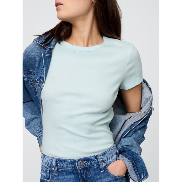 Gap Ribbed Crewneck T-Shirts Women's XL Blue and Yellow Set of 2 Stretch Tees - Picture 7 of 16